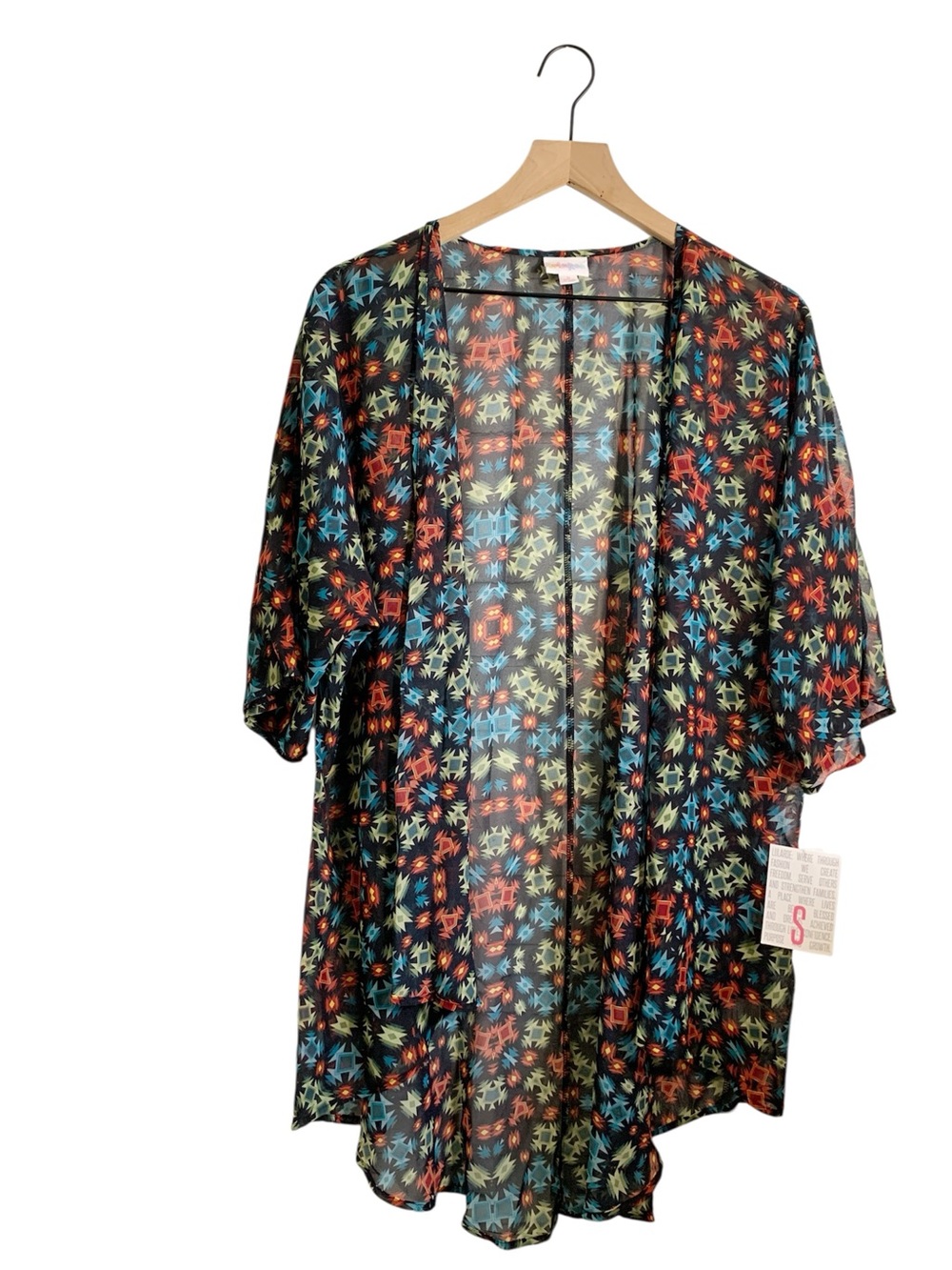 New LuLaRoe Lindsay Kimono Sheer Delicate Black Tribal Print Cardigan Top